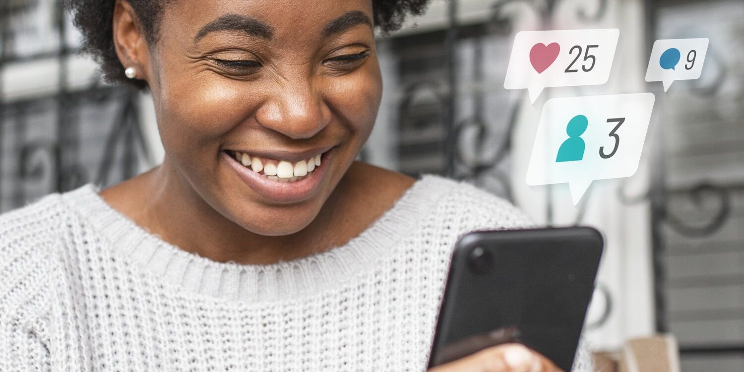 Woman checking social media on a phone